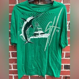 Guy Harvey Green Short Sleeve Graphic Saltwater Marlin Print 2XL T-Shirt B-3